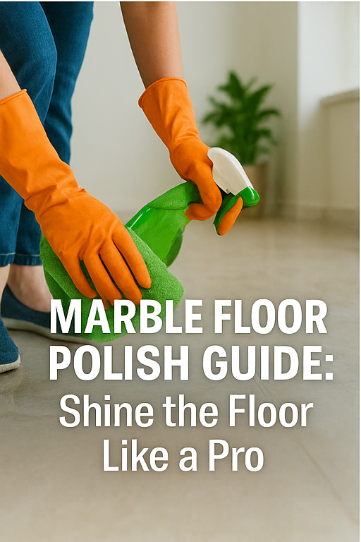 A person polishing a glossy marble floor with a buffer tool