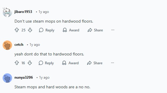 Reddit users share their experiences and knowledge about using steam on hardwood floors