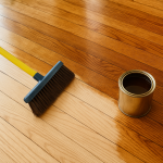 Person sanding and refinishing hardwood floors with modern tools.