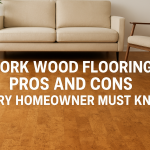 Cork wood flooring in a modern living room, eco-friendly and stylish.