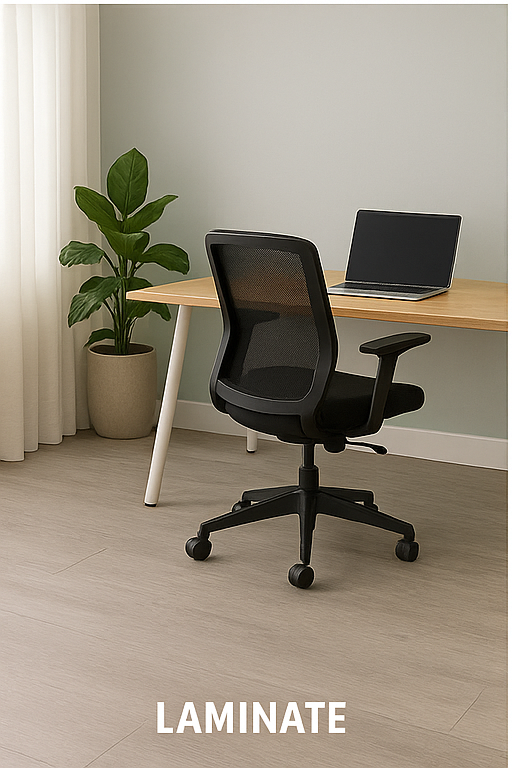 Bright working space featuring stylish laminate flooring, a budget-friendly choice that still looks modern and clean.