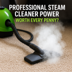 Steam cleaner blasting grime from carpet with strong steam power