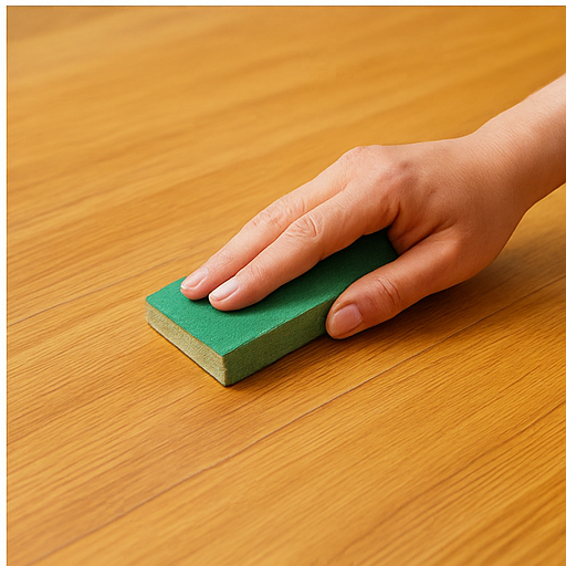 Hand sanding a hardwood floor to fix surface scratches and keep wood smooth and durable.