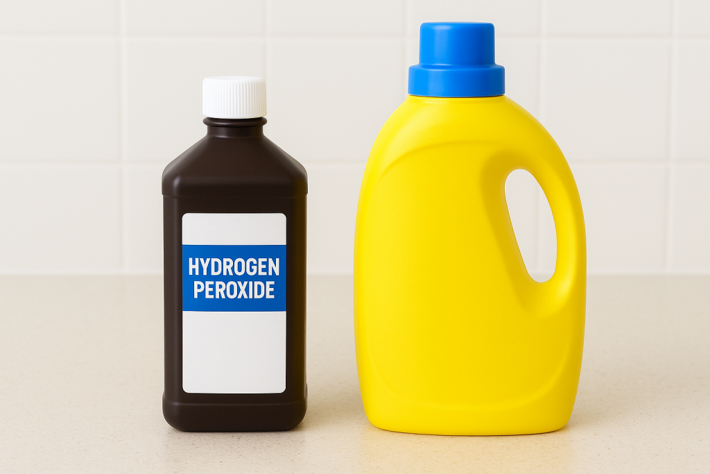 Hydrogen peroxide and detergent used for stain removal.