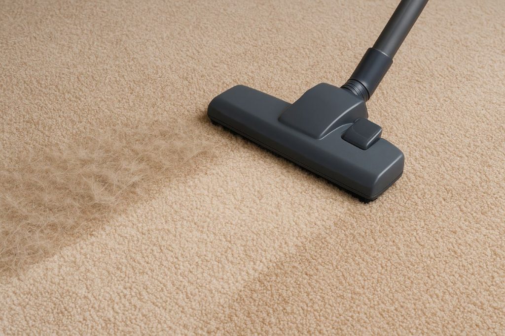 a vacuum cleaner passing over the carpet as it collects pet hair