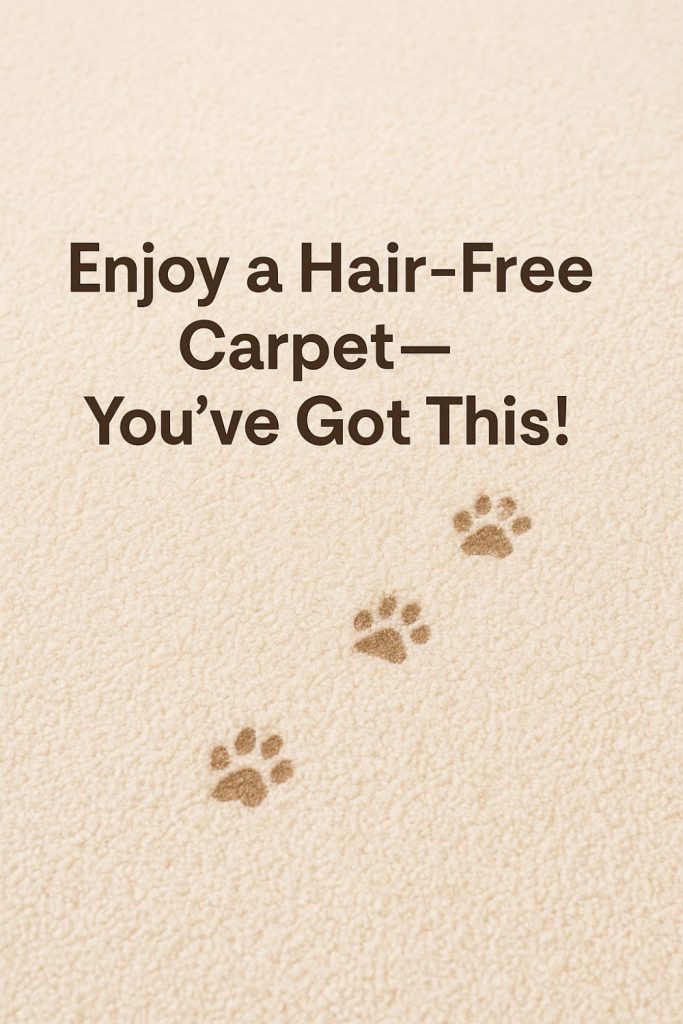 Clean beige carpet with cute paw prints and a cheerful message on top.