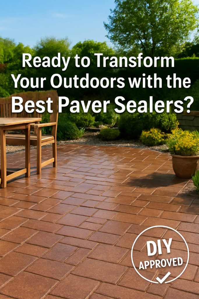 Glossy sealed patio with outdoor furniture and a DIY approved badge.