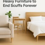 Living room with heavy furniture using floor protectors to prevent scratches